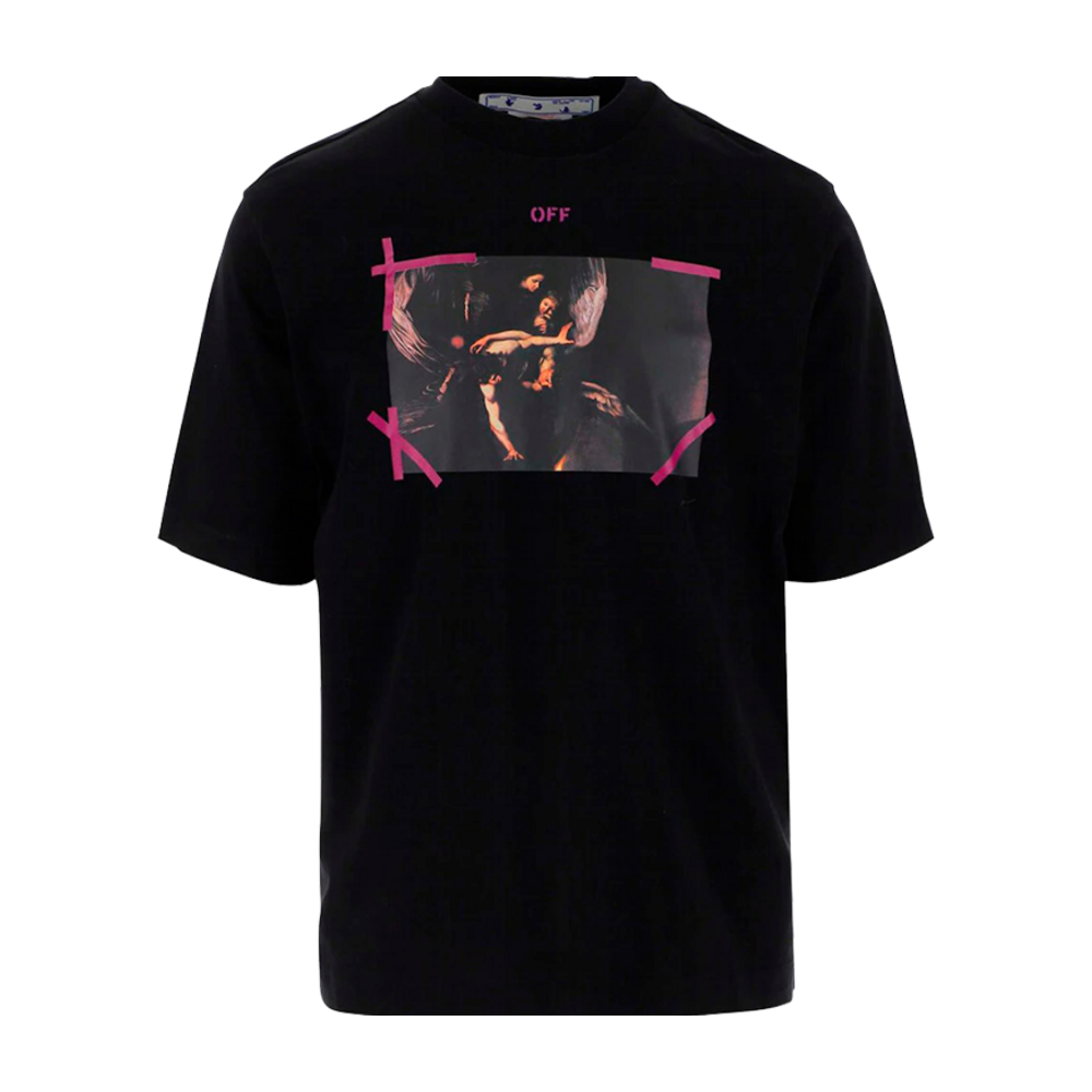 OFF-WHITE ARROW CARAVAGGIO MERCY TEE BLACK PURPLE MULTI