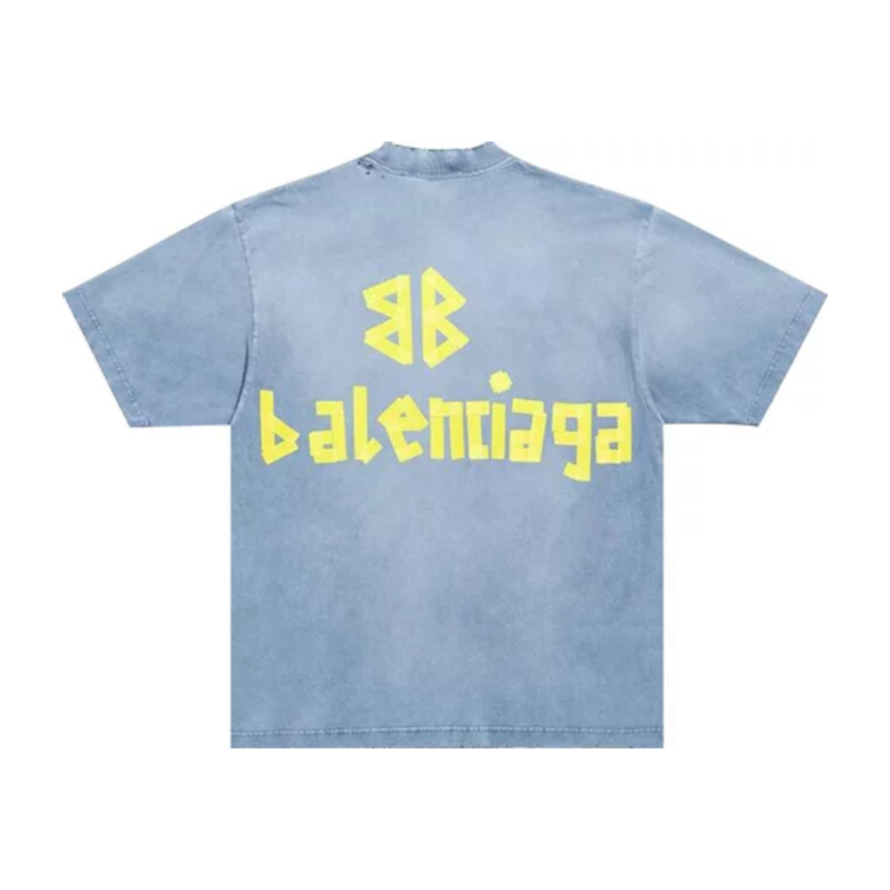 BALENCIAGA TAPE TYPE MEDIUM FIT T SHIRT BLUE FADED