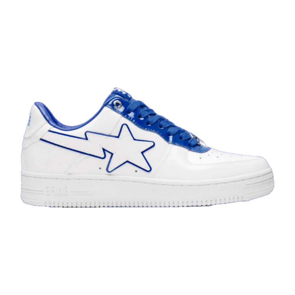 A BATHING APE BAPE STA LOW PATENT LEATHER WHITE BLUE