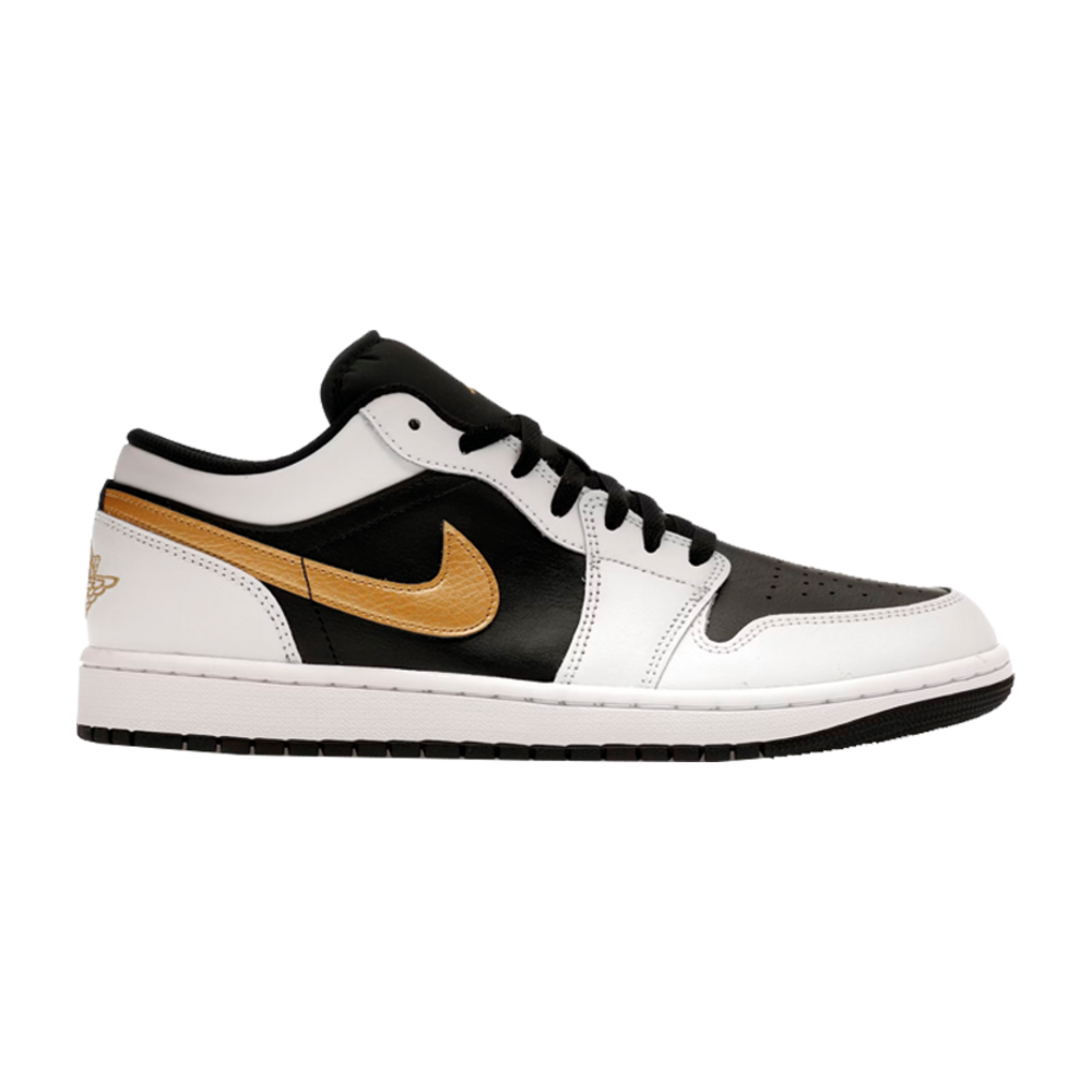 JORDAN 1 LOW WHITE BLACK METALLIC GOLD SWOOSH