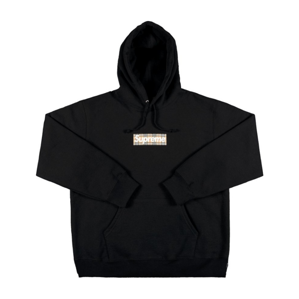 Supreme Burberry Box Logo Hooded Sweatshirt Black