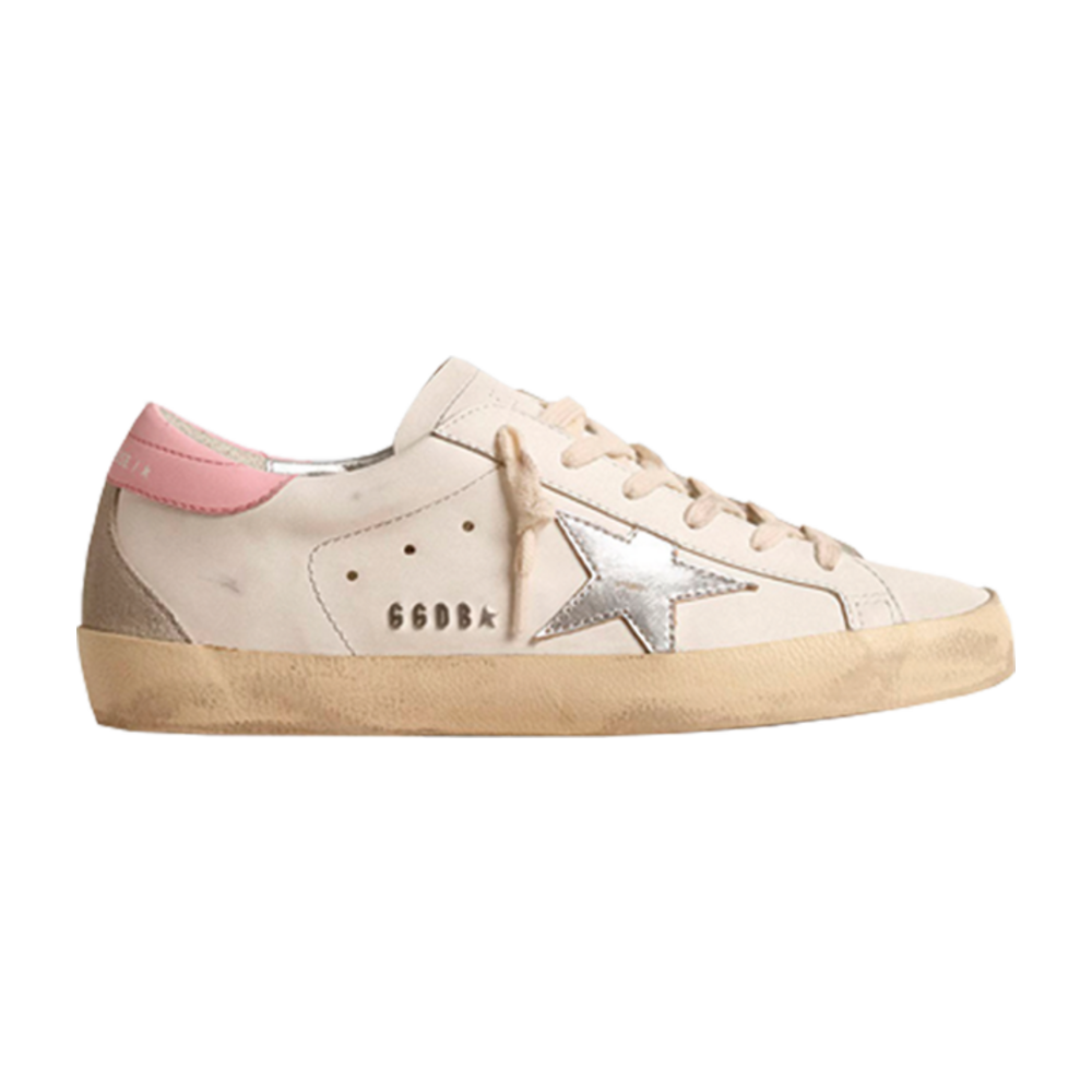 TENIS GOLDEN GOOSE SUPER STAR SILVER LEATHER STAR AND PINK HEEL TAB