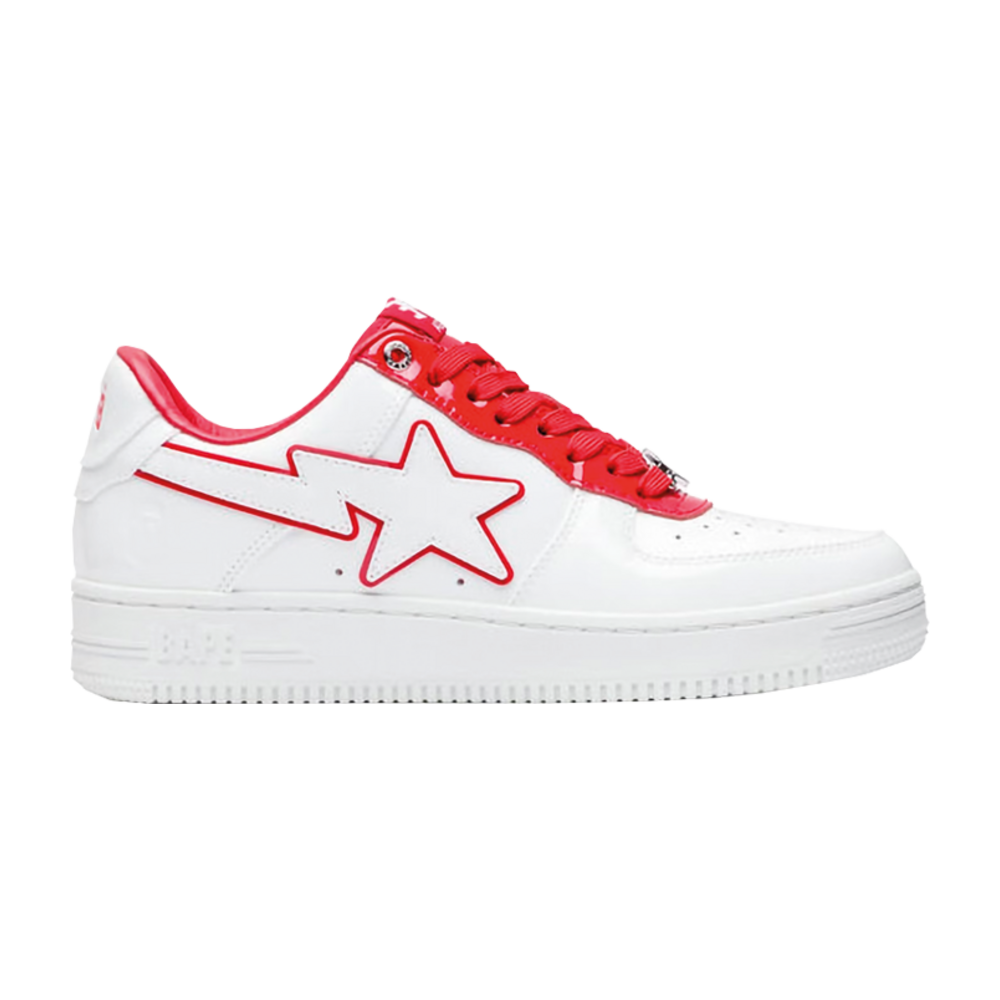 A BATHING APE BAPE STA LOW PATENT LEATHER WHITE RED