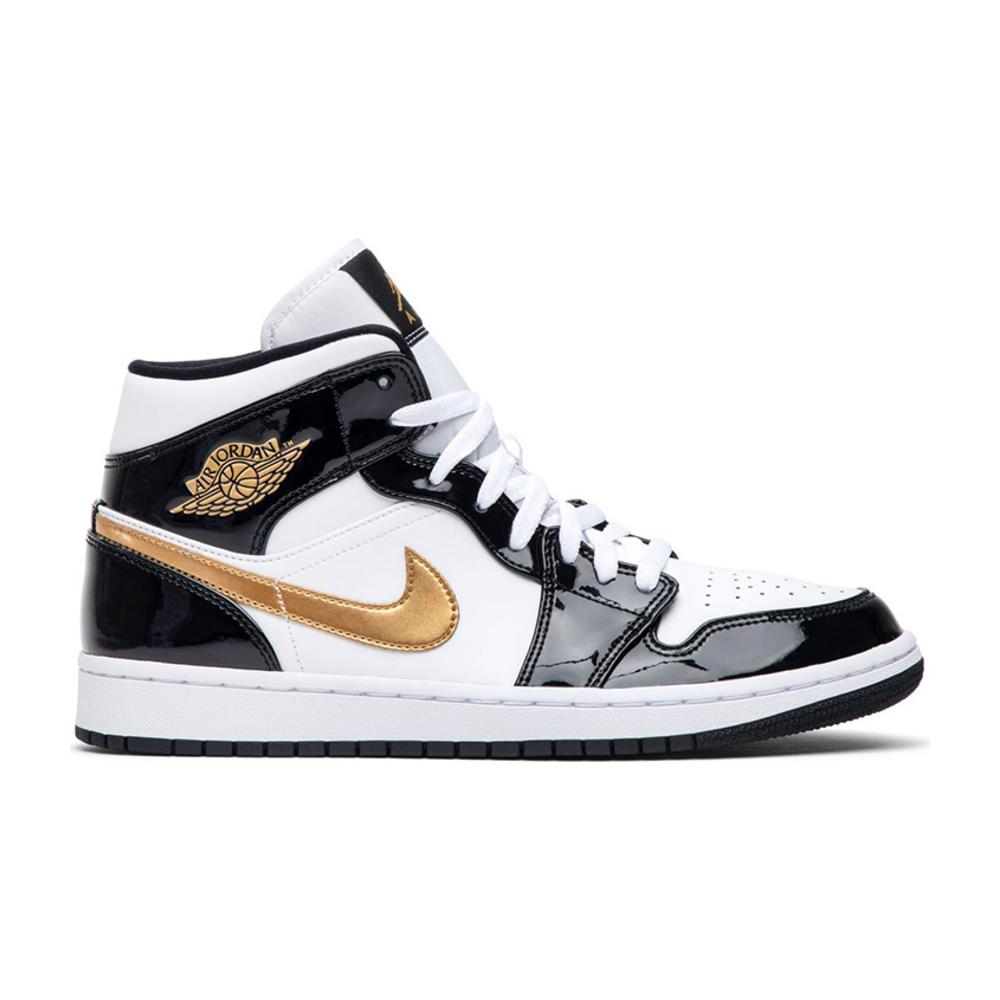 Air Jordan 1 Mid Patent Black White Gold