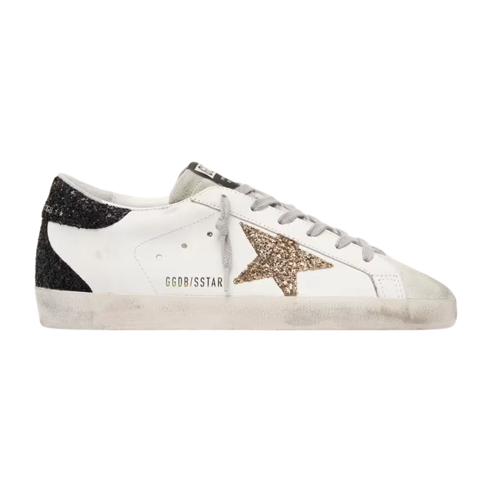 TENIS GOLDEN GOOSE SUPER-STAR IN NAPPA LEATHER WITH GOLD GLITTER STAR AND BLACK GLITTER